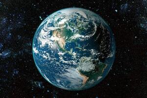 View of Planet Earth from space showing the highly detailed surface, continents, and oceans photo