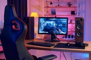 A gaming computer and a monitor on a desk photo