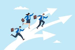 Flat illustration business people run on career path choosing different direction for job vector