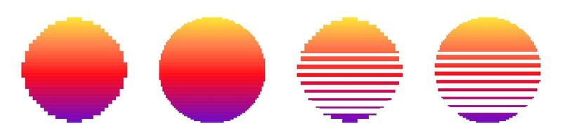 Colorful gradient circles with stripes in pixel art style vector
