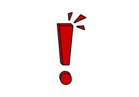 Red exclamation mark icon with sharp lines emphasizes alert vector
