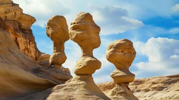 Three rock formations in the desert photo