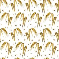 Wheat ears, seamless watercolor pattern of wheat ears, all objects are hand-drawn with watercolor and isolated on a white background. Seamless watercolor pattern. For printing on fabric, paper vector