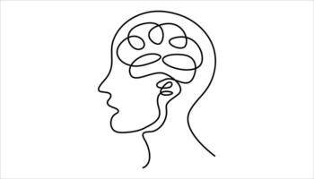 Mental Health and Psychology Continuous One Line Drawing Illustration. Abstract Brain Line Art . vector