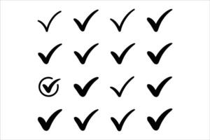 Hand Drawn Check Mark Icons Set. Tick and Approval Symbols vector