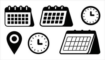 Calendar and Clock Icon Set. Schedule, Date, and Time Symbols vector