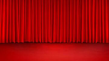 Red curtains on a red floor in a studio. photo