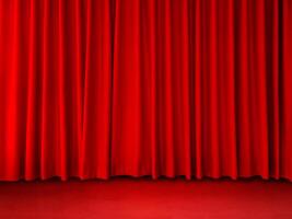 Red curtains, empty red floor in the studio room. photo