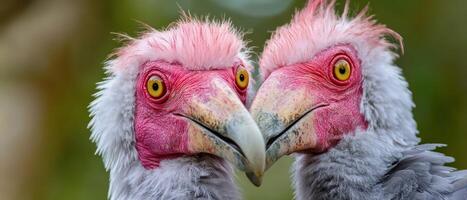 Two birds with pink beaks are looking at each other photo