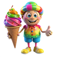 a character holding ice cream cone is isolated on transparent background png