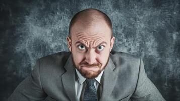 A man in a suit and tie is making an angry face photo