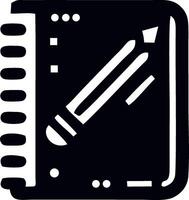 A black and white image of a notebook and pencil vector