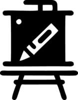 A black and white drawing of a pencil and easel vector