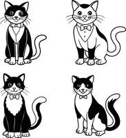 Adorable Feline Line Art Set Cat Outline Drawing Collection vector