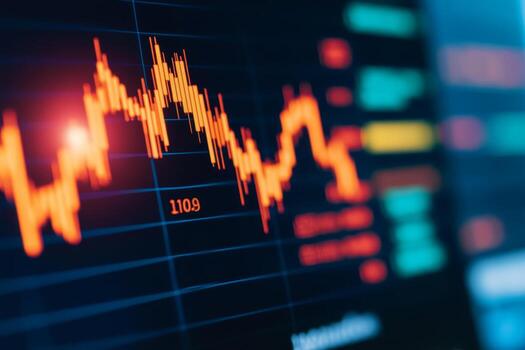 Stock market analysis showing fluctuating trends and a rising graph on a digital screen photo