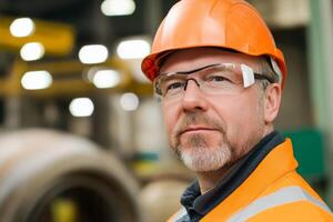 Safety manager assesses conditions inside a manufacturing facility during afternoon shift hours photo