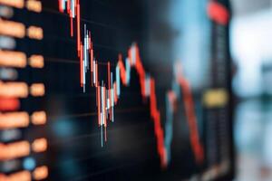 Stock market analysis shows a significant decline in trends during trading hours in a financial office photo
