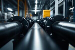 Industrial pipes and machinery in a factory setting showcasing manufacturing processes and modern infrastructure photo