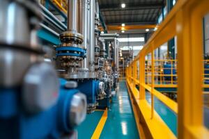 Industrial facility showcasing processing equipment and piping layout in a modern manufacturing environment photo