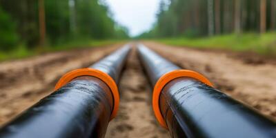 Construction of underground pipelines in a forested area during a cloudy day photo