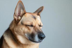 Dog with closed eyes relaxing indoors, showcasing a serene expression and calm demeanor photo