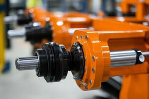 Close-up view of industrial machinery components showcasing precision engineering in a workshop environment photo