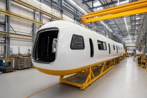 Innovative airplane fuselage undergoing assembly in a modern manufacturing facility photo