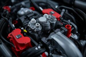 Engine assembly with intricate details showcasing advanced automotive technology and design features photo