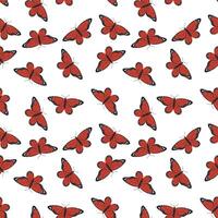 Seamless pattern of red butterflies in a flat style, arranged in a scattered layout. Perfect for textiles, wallpapers, packaging, and decorative backgrounds. vector
