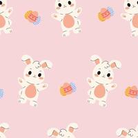 Seamless pattern of Easter bunnies with eggs, perfect for holiday, spring, and festive design projects. vector