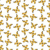 Seamless pattern of yellow butterflies in a flat style, arranged in an elegant scattered layout. Ideal for textiles, wallpapers, packaging, and decorative backgrounds vector