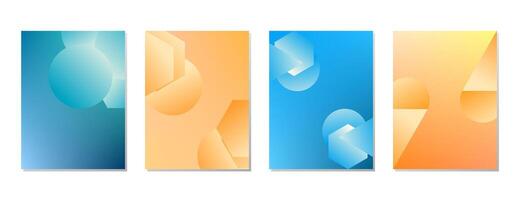 SET GRADIENT LIQUID BLUE ORANGE COLOR. SQUARE BACKGORUND WITH GEOMETRIC SHAPES DESIGN vector