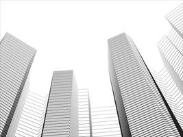 Illustration of several square buildings with continuous lines on a white background. vector