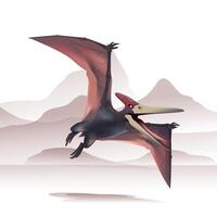 Isolated illustration of a Pteranodon dinosaur on a mountain background. vector