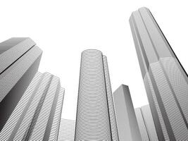Illustration of various high-rise buildings with continuous lines on a white background. vector