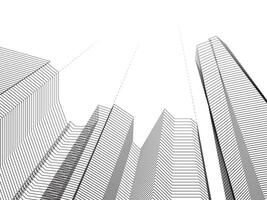 Illustration of polygonal building with continuous lines on white background. vector