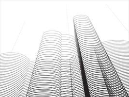 Illustration of a curved building with continuous lines on a white background. vector