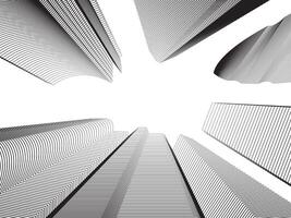 Illustration of various buildings surrounded by continuous lines on a white background. vector