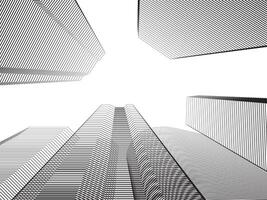 Illustration of tall rectangular buildings surrounded by continuous lines on white background. vector