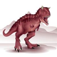 Isolated illustration of a Carnotaurus dinosaur on a mountain background. vector