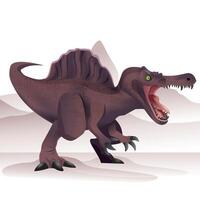 Isolated illustration of a spinosaurus dinosaur on a mountain background. vector