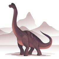 Isolated illustration of a Brachiosaurus dinosaur on a mountain background. vector