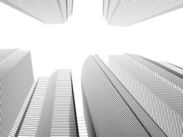 Illustration of high-rise buildings around with continuous lines on white background. vector