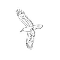 Hand drawn doodle sketch flying raven isolated on white background vector