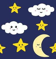 Seamless pattern of clouds stars with faces vector