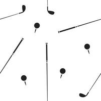 Seamless pattern of flat outline golf ball and stick isolated on white background vector