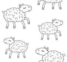 Seamless pattern of doodle sketch running sheep isolated on white background vector