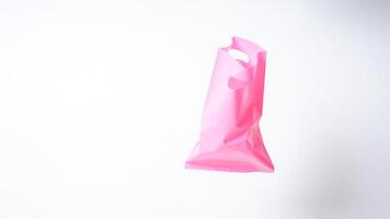 Open Pink Plastic Bag Mock Up with Copy Space on White Background photo