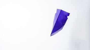 Side View of Open Purple Plastic Bag Mock Up with Handle on White Background photo
