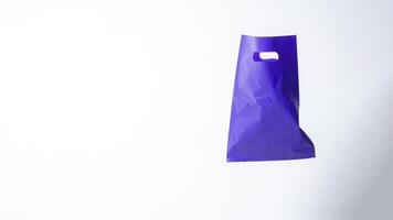 Open Purple Plastic Bag Mock Up with Handle on White Background photo